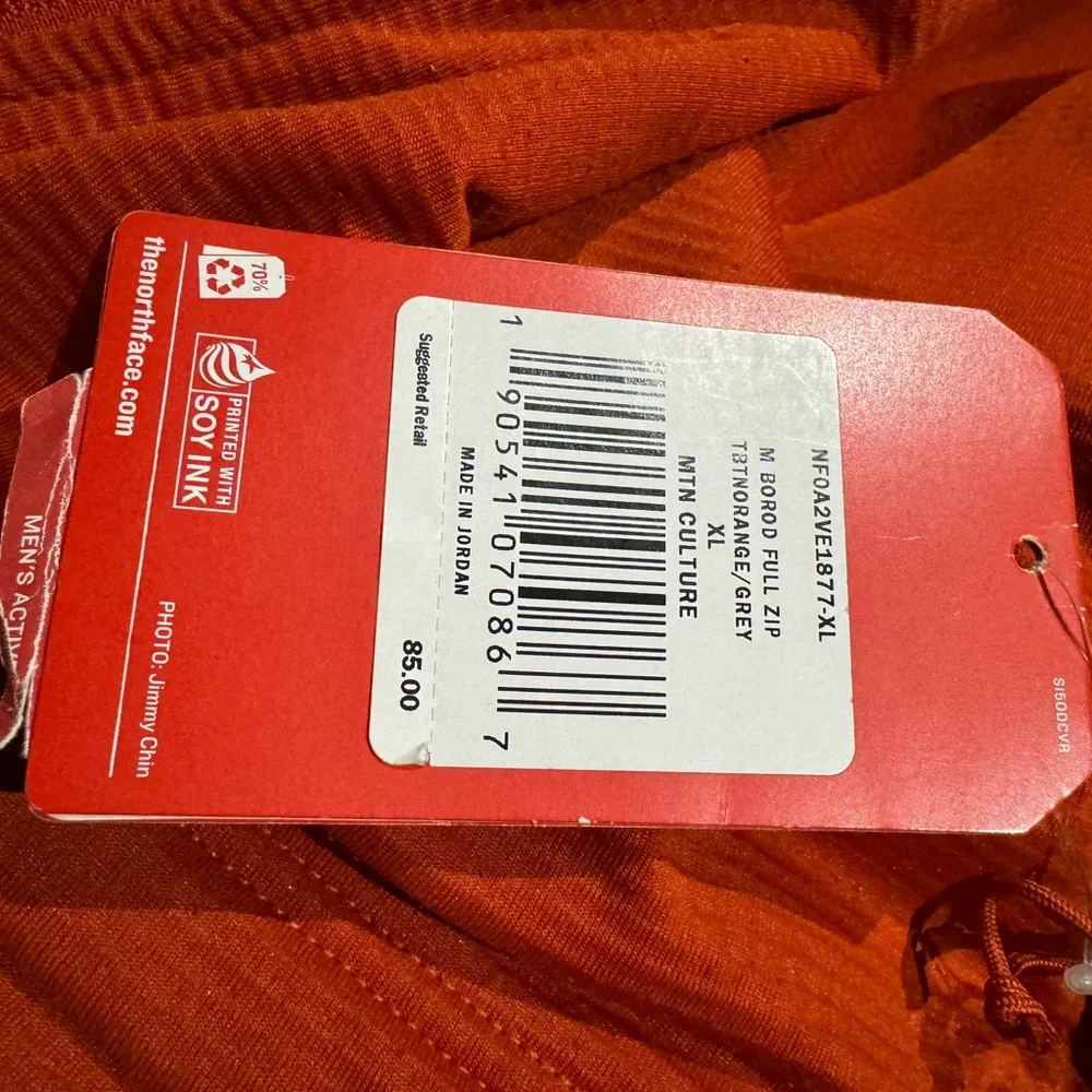 NWT The North Face Orange/Grey‎ Active Fit Borod Full Zip Jacket